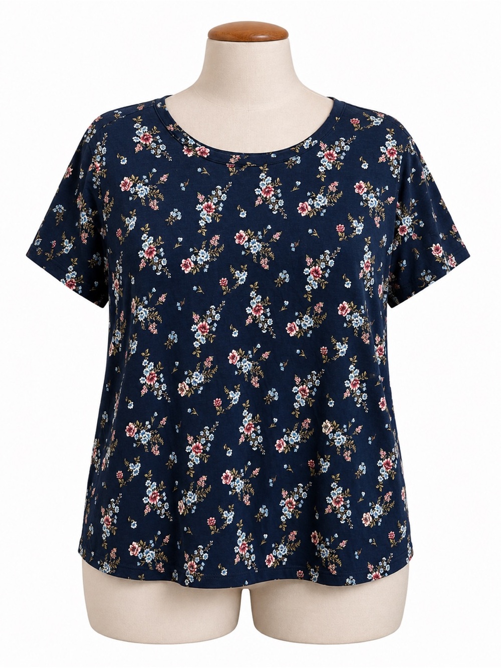 LC Lauren Conrad Navy Floral Short-Sleeve Tee 100% cotton